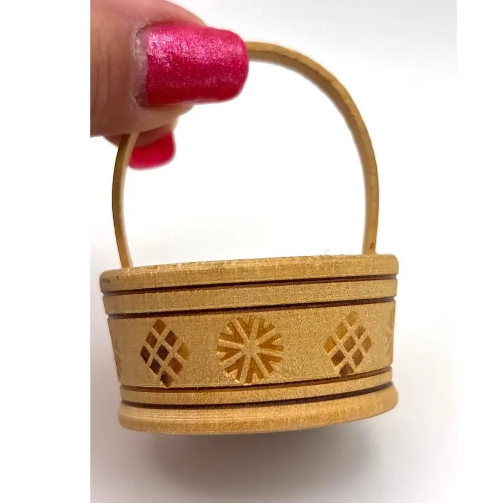 Wooden Easter Eggs (3) hand-painted With Basket Pysanky Ukrainian Folk Art Decor